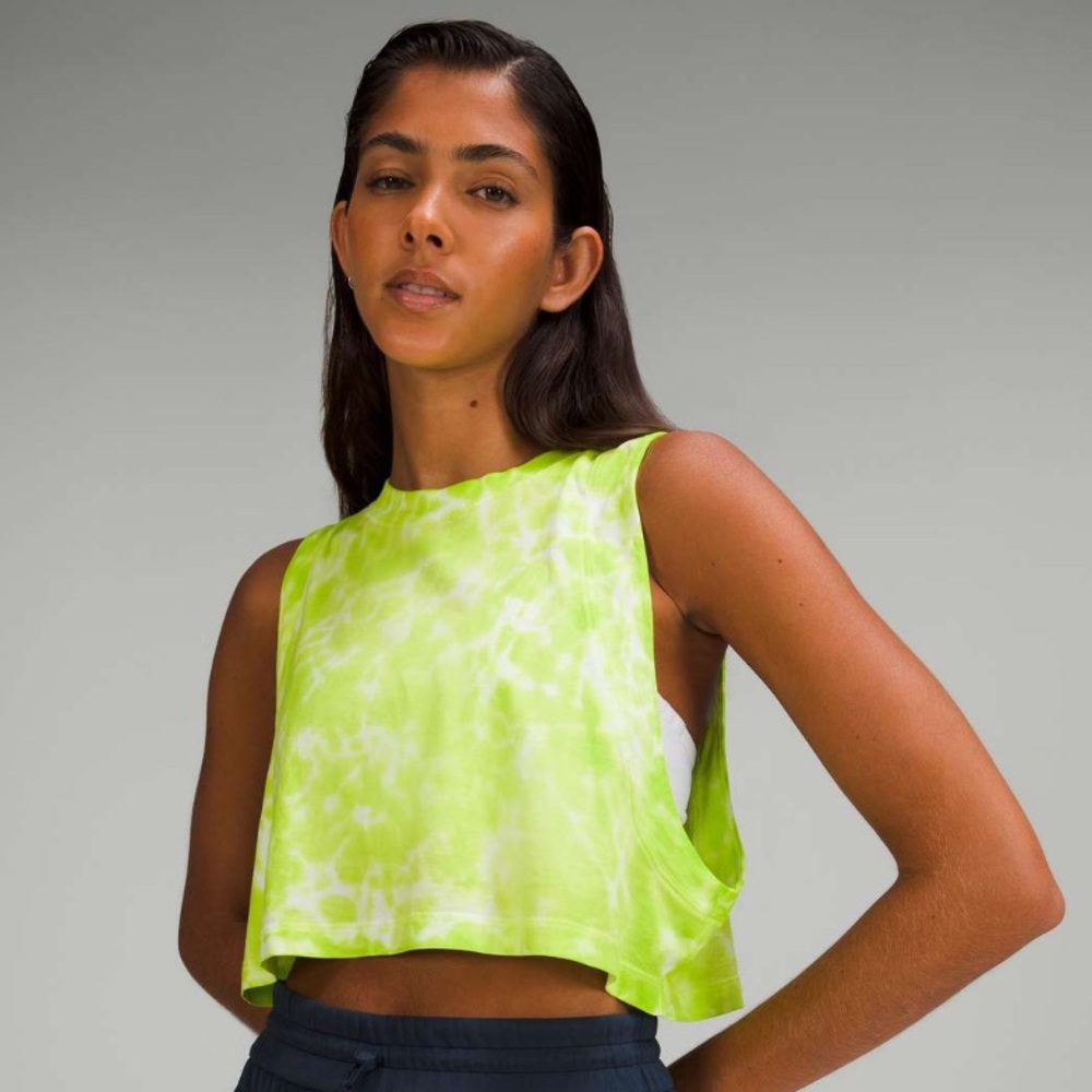 NWT lululemon athletica All Yours Cropped Tank Top Tie Dye Eccentric Lime Sz 8
